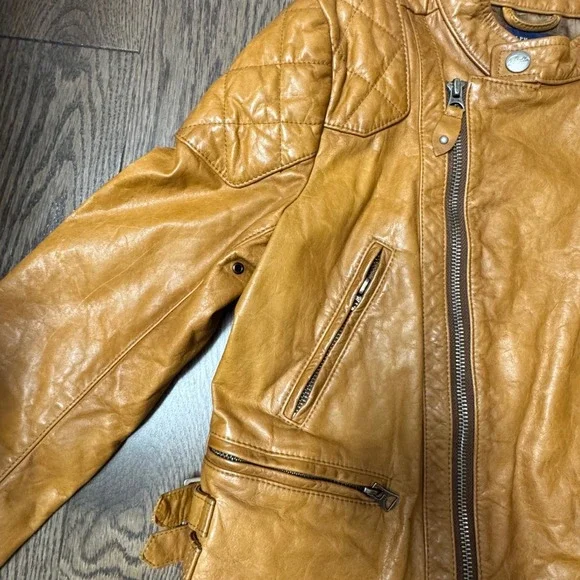 Ralph Lauren Kids Brown Leather Quilted Moto Jacket Size M 8/10 - Picture 3 of 9